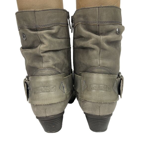 Pikolinos Slouch/Scrunch Ankle Boots-Women 39(US 8.5) Gray Leather-Buckle/Zip-Up - Picture 3 of 14